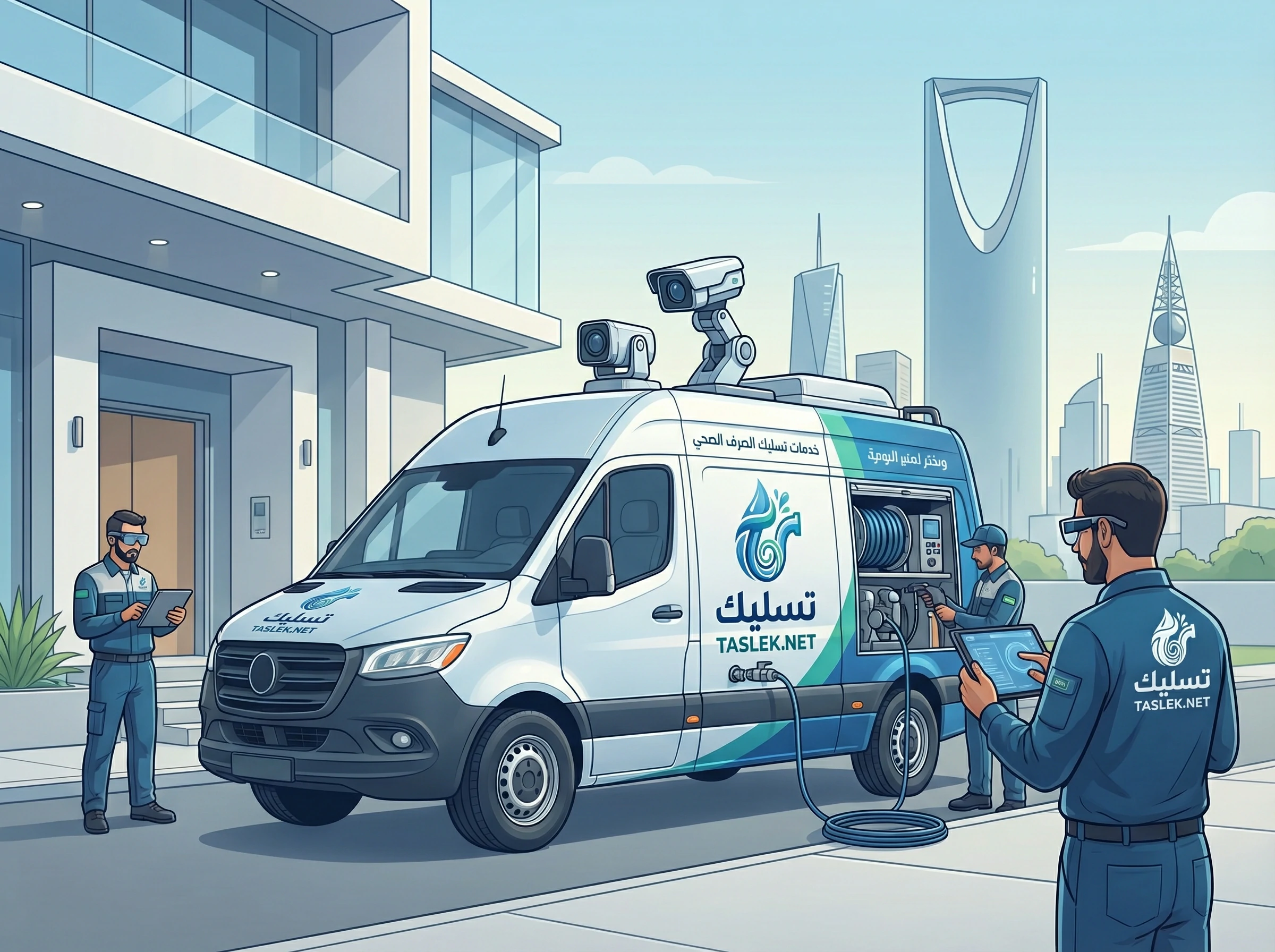 جانب من التنفيذ الفني لـ شركة تسليك مجاري بالرياض باستخدام تقنيات الضغط العالي باحترافية عالية لضمان أفضل النتائج والموثوقية.